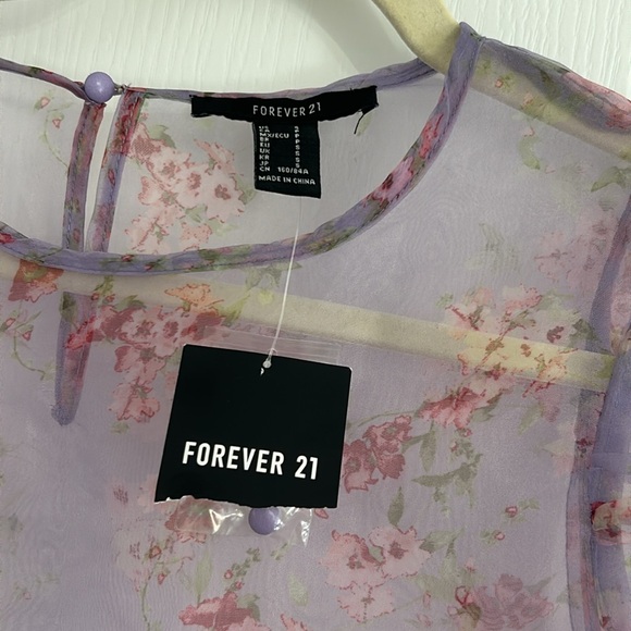 NWT Forever 21 Crop See-Through Lilac Floral Blouse size S - Picture 2 of 4
